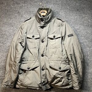 Woolrich Down Filled Field Jacket Mens XL Gray Sherpa Collar Buttons Zip‎ Warm